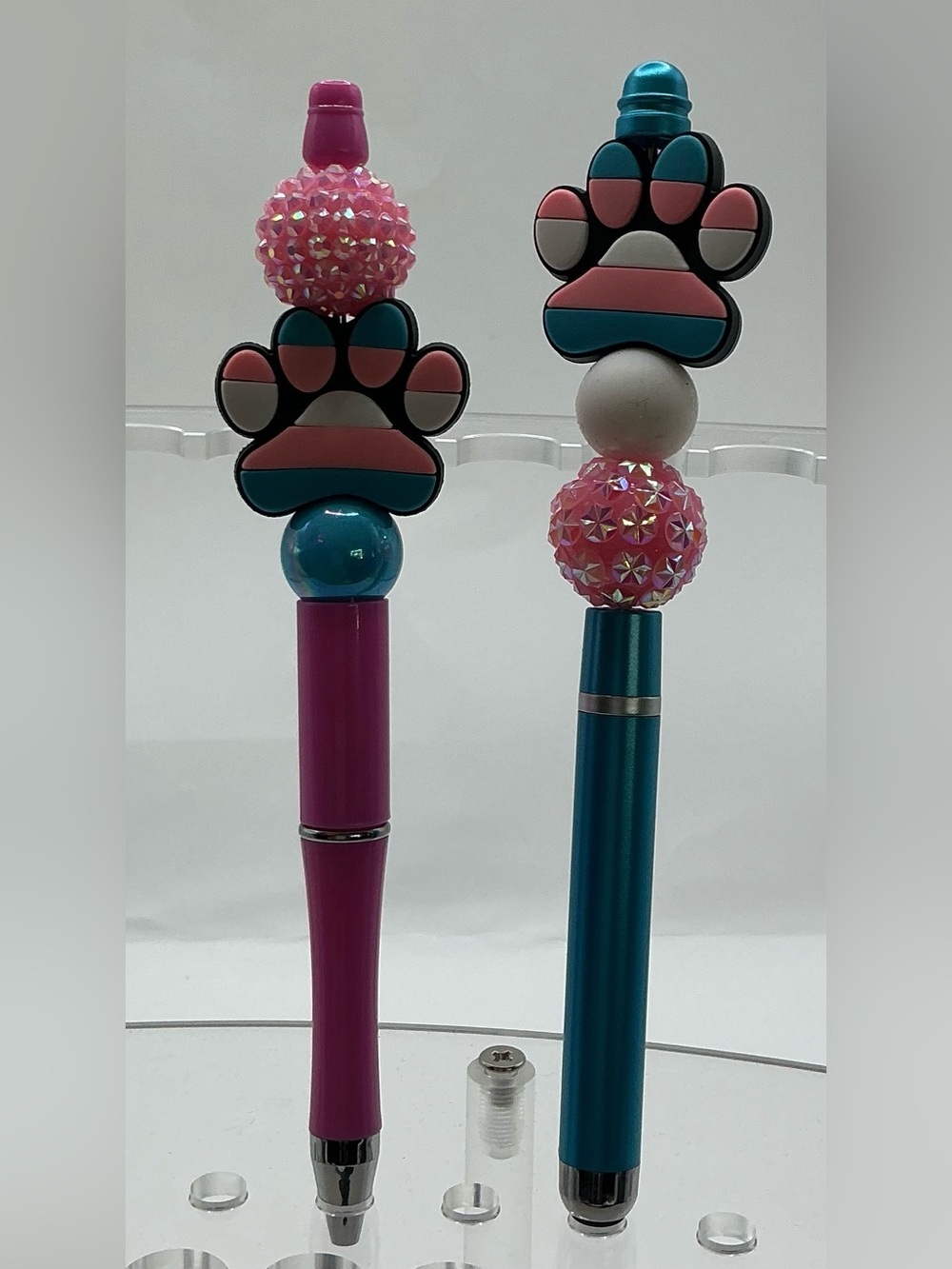 LGBTQ  TRANSGENDER PRIDE PAW CHARM HANDMADE BEADED DECORATIVE STYLUS AND PEN SET